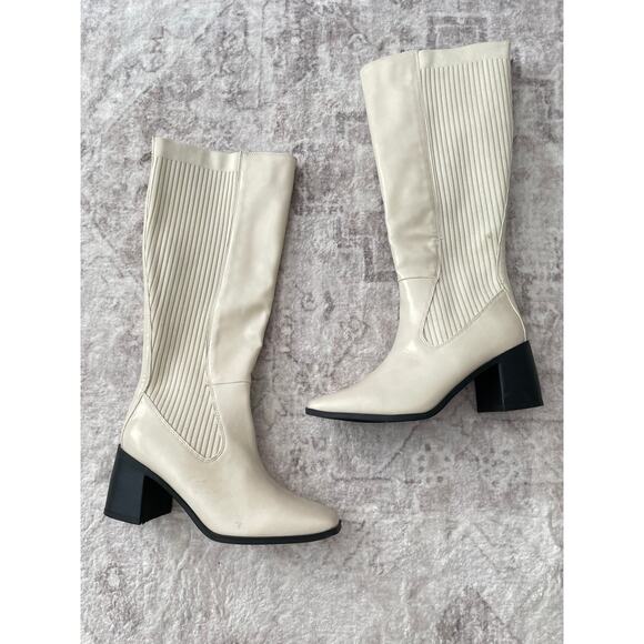 Journee Collection Knee High Square Toe Stacked Block Heel Boots Size 7 New - Picture 2 of 13